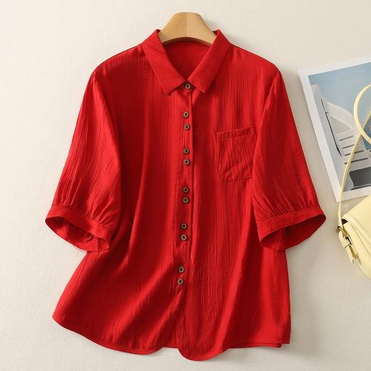 雀说纯色五分袖衬衫女棉质开衫上衣9050 商品图2