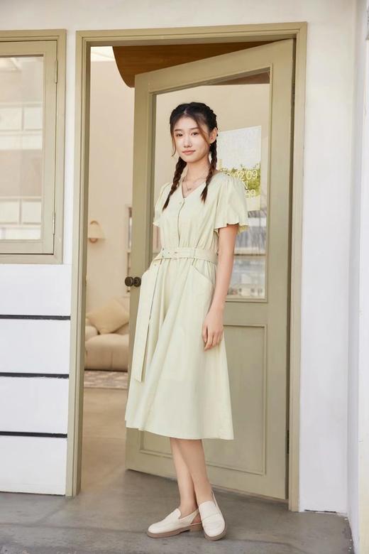 Le Malene 气质舒适淡绿色泡泡袖收腰显瘦连衣裙 18196 商品图2