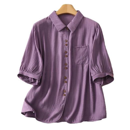 雀说纯色五分袖衬衫女棉质开衫上衣9050 商品图4