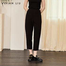 VIVIAN LIU D2527501春女装新款时尚斜插兜松紧腰针织小西裤