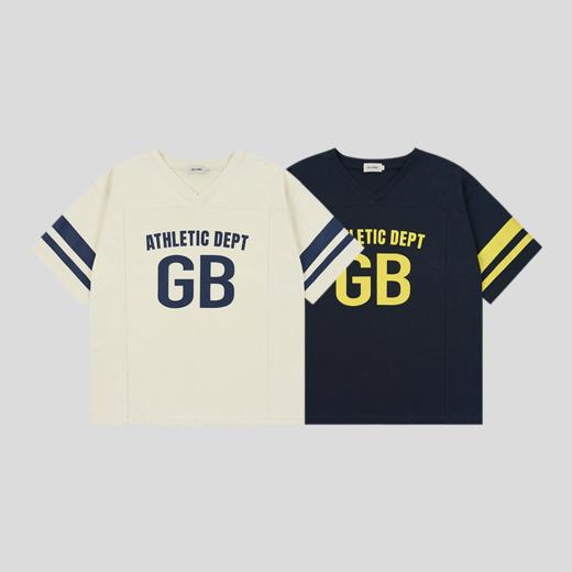 GOODBAI athletic GB logo撞色印花V领拼接宽松短袖T恤 商品图1