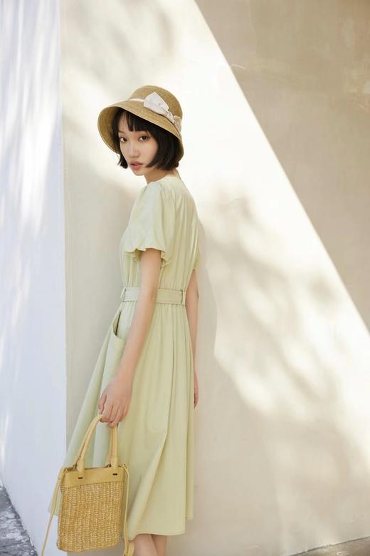 Le Malene 气质舒适淡绿色泡泡袖收腰显瘦连衣裙 18196 商品图1