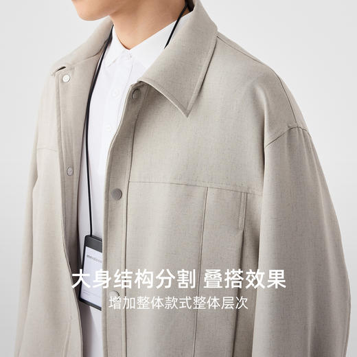 墨麦客男装双色麻翻领外套男2025春季新款落肩宽松男士夹克81335 商品图2
