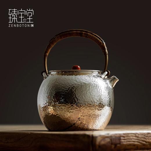 臻宝堂银壶 999纯银一张打烧水壶纯手工煮茶壶南红摘家用中式茶具南红摘圆融银壶900ml 商品图4
