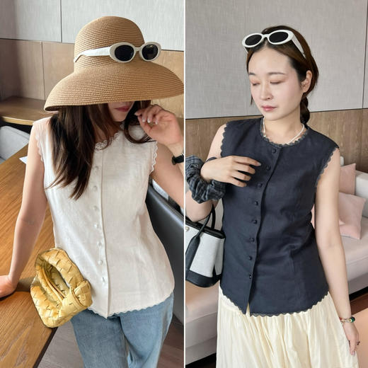 2504401    复古优雅 亚麻马甲 花边装饰 商品图0