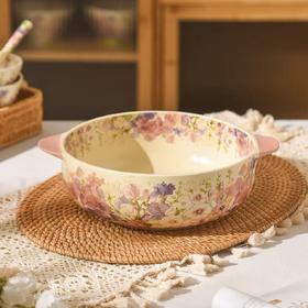 华典繁花似锦10.5英寸米色双耳碗