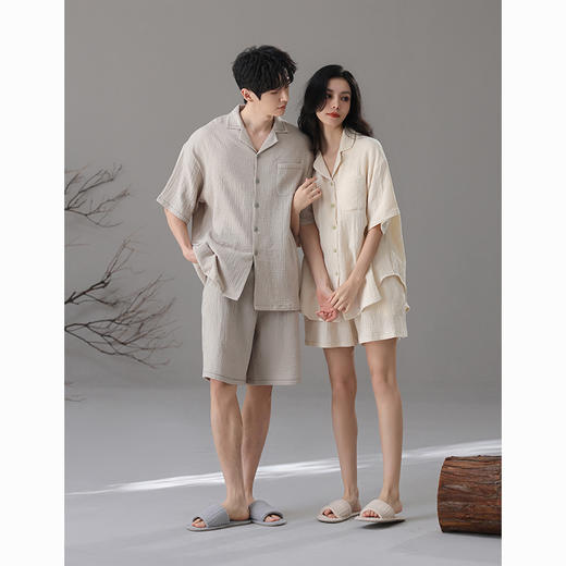 雀说【A类双层纱】婴儿棉春夏情侣睡衣棉纱短袖宽松款女胸垫家居服AL6300 商品图2