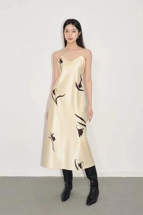SIA SAYLOR 小众艺术感花朵水墨印花吊带连衣裙 18198