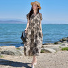 丁摩 印花V领短袖口袋宽松碎花女士长裙YG82960 商品缩略图0