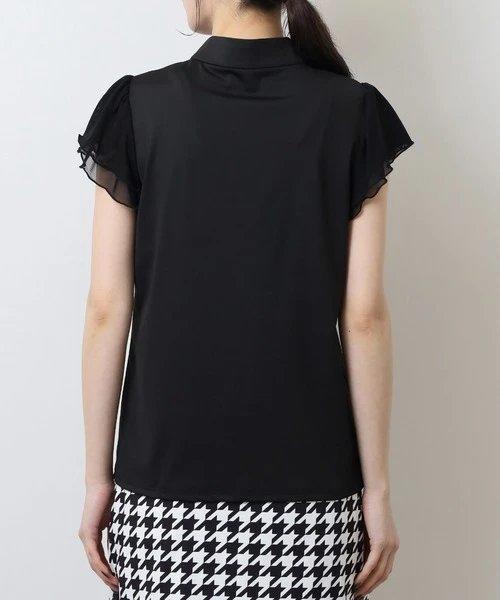 CECIL McBEE green 高尔夫女士 薄纱小飞袖立领盘扣短袖 速干运动T恤 商品图12