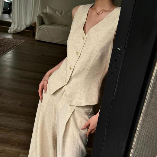 【ORIGNAL&CO 老钱风亚麻三件套装】马甲+亚麻阔腿裤+亚麻短裤 夏日清凉穿搭 商品图2