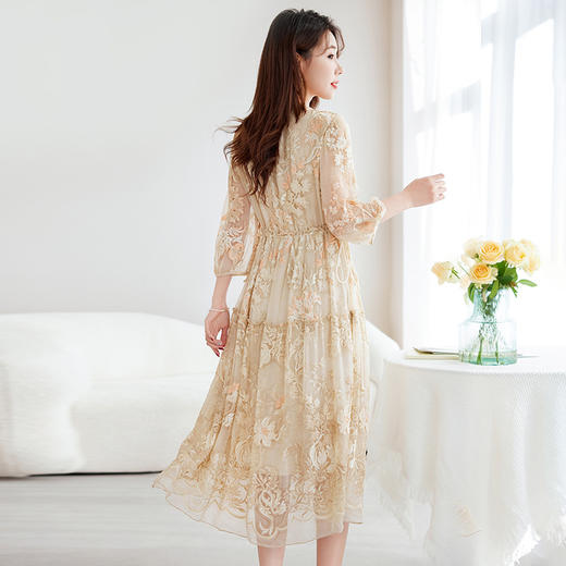 QS-82599330【真丝顺纡绣花】重工刺绣中长款连衣裙气质显瘦桑蚕丝连衣裙9330 商品图3