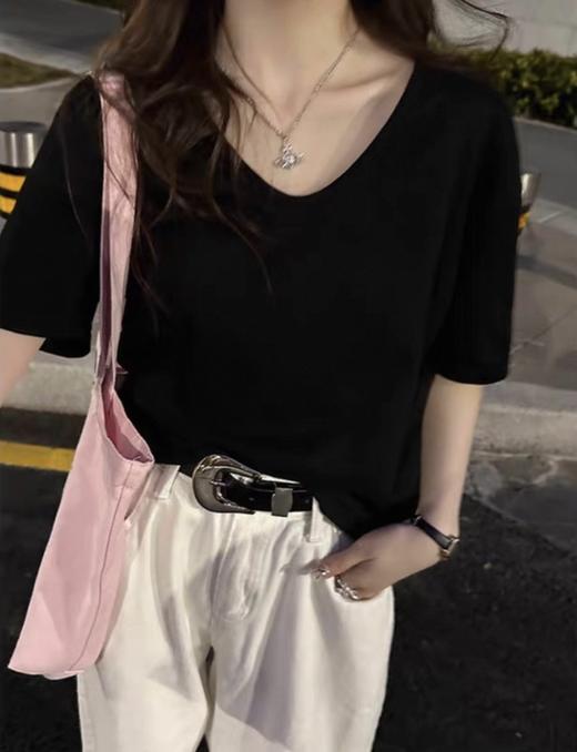 【YW】无忧购韩系简约大领口宽松休闲百搭面膜短袖T恤833 商品图4