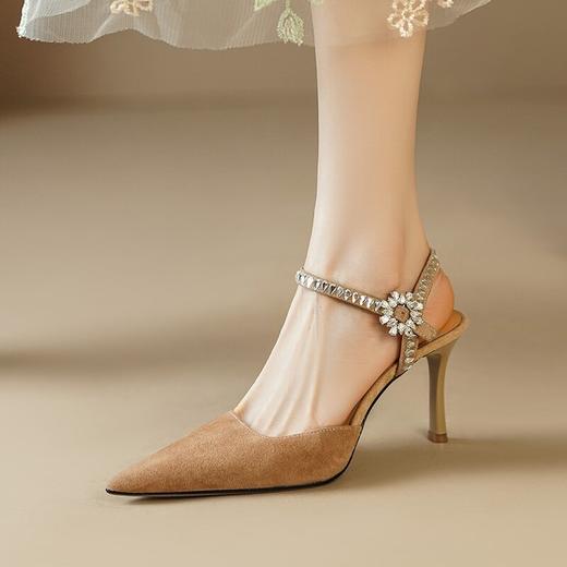 【预售5天】羊翻皮包头后空凉鞋女夏季新款女鞋欧美尖头水钻一字扣高跟鞋FDJ&YC--088 商品图3