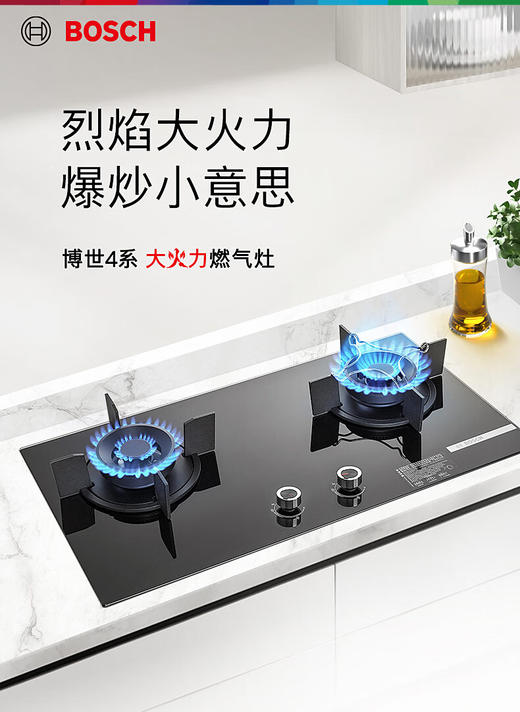 博世（BOSCH）4系5.2kW大火力 家用嵌入式双灶头燃气灶 秒速点火 易清洁灶头 安全熄火保护 玻璃面板 一级能效 天然气 PDBMTA31MP 商品图0