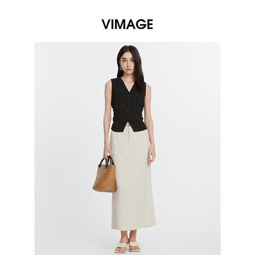 VIMAGE纬漫纪时尚通勤抽褶收腰V领显瘦马甲无袖上衣夏季新款VB2413304 商品图0