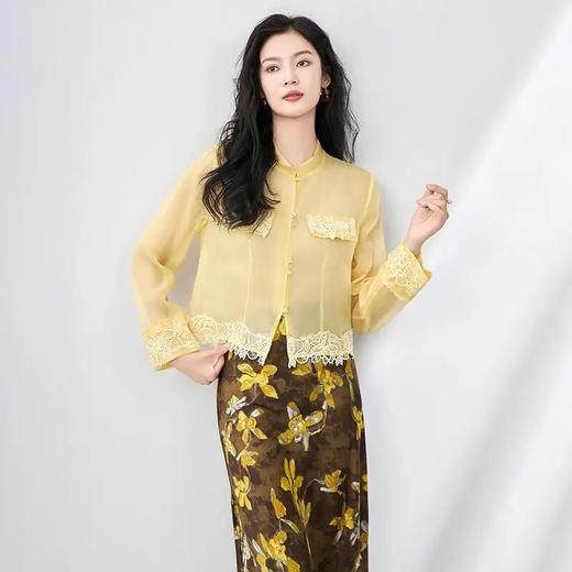 【高货wl】全新升级【铂金会员358/天猫479/差价121】(12208) 洛诗琳新中式高级感雅致真丝欧根纱上衣夏季新款时尚外套 商品图1