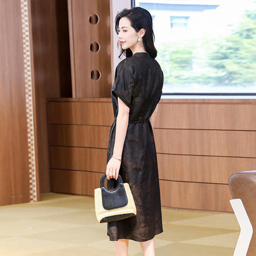 丁摩提花香云纱连衣裙新款立领刺绣新中式气质真丝桑蚕丝裙AL221932 商品图1