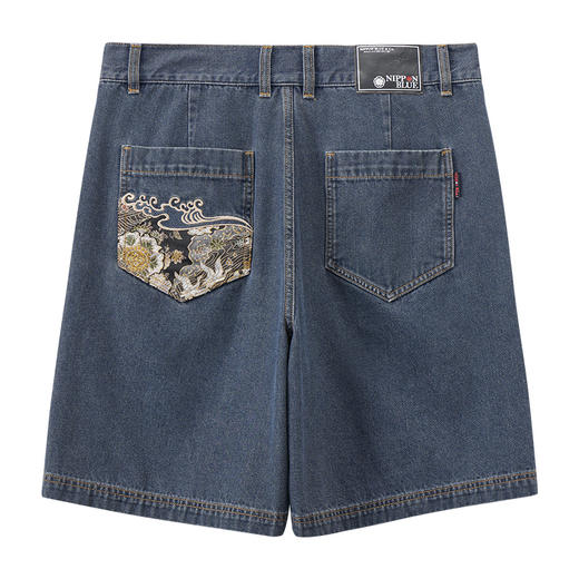 ONIARAI/鬼洗25春夏新品泥棒蓝双鱼刺绣牛仔男式短裤 25N0546 商品图4