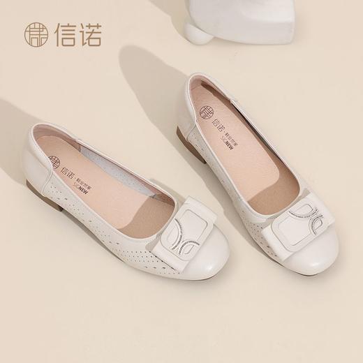 信诺真皮圆头单鞋女款2025夏季新款浅口一脚蹬通勤女鞋气质妈妈鞋5C5009-016 商品图7