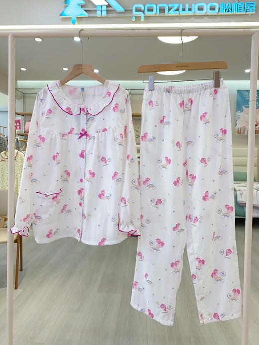 松植屋女士小马宝莉亲子款纯棉纱布长袖睡衣套装女款双层纱家居服 商品图5