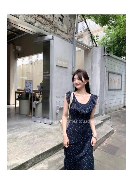 ✨前后2穿🦋领口经过设计师严格把控【法式荷叶边碎花连衣裙】附身不会走光无袖设计，荷叶边花边小飞袖 商品图9