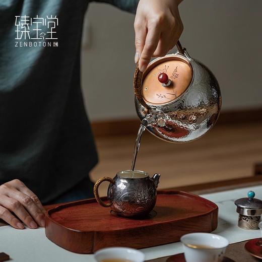 臻宝堂银壶 999纯银一张打烧水壶纯手工煮茶壶南红摘家用中式茶具南红摘圆融银壶900ml 商品图1