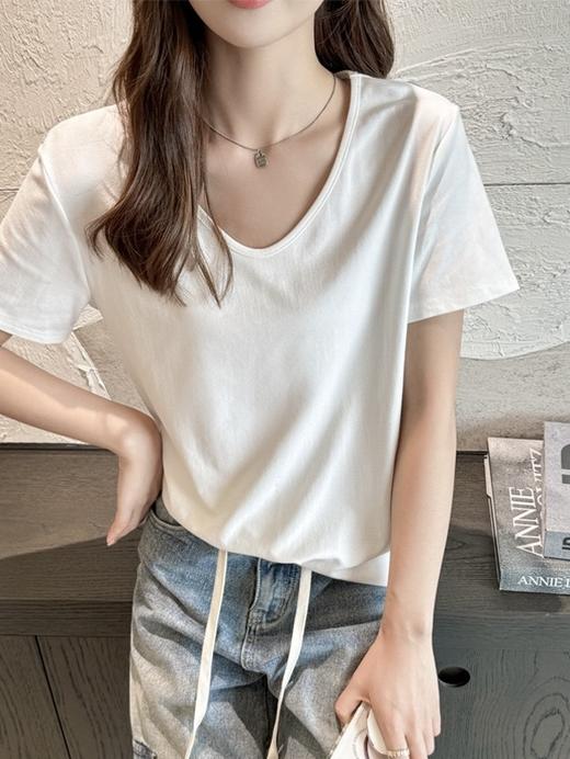【YW】无忧购韩系简约大领口宽松休闲百搭面膜短袖T恤833 商品图7