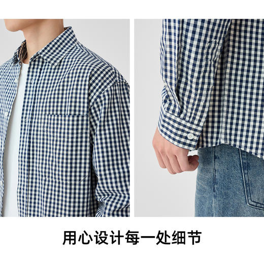 墨麦客男装牛津纺格子衬衫男2025春新款精梳棉落肩男士衬衣50310 商品图2