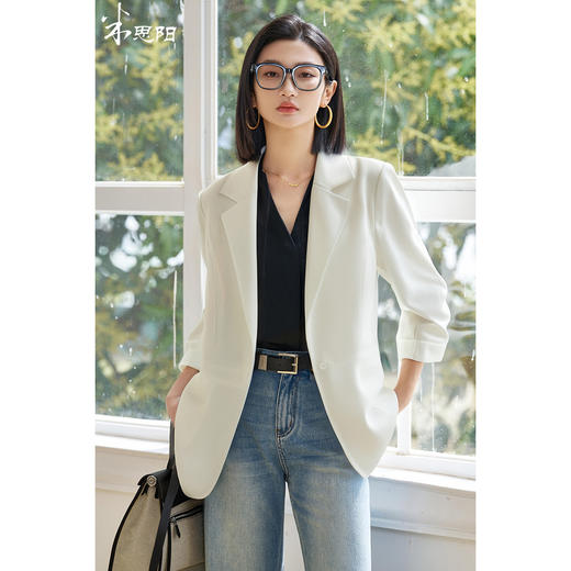 剩S/M/L 米思阳2025夏季知性通勤修身小西装收腰七分袖西装外套女5M25BX1910 商品图0