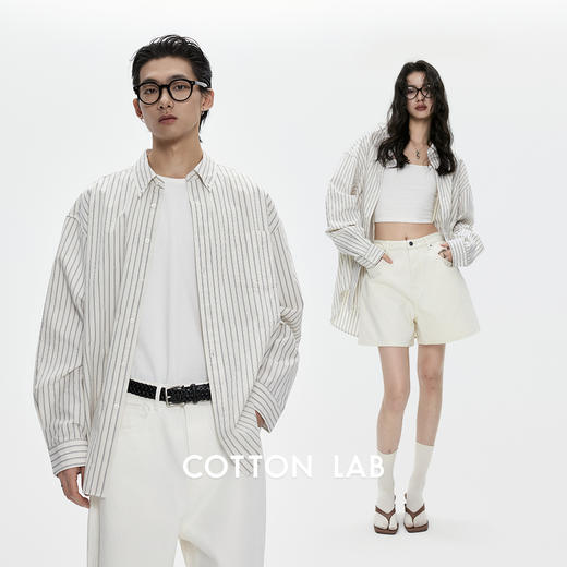 棉仓3521004002-日式盐缩JI简竖条纹宽松衬衫 商品图3