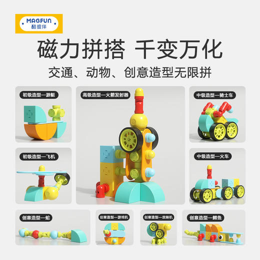 【强磁吸附 轻松实现城市交通】MAGFUN酷彼伴DIY磁力积木 城市交通系列 各种形状 大小积木块 自由搭建各种造型 2-8岁 商品图4