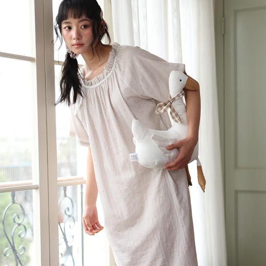 【2026夏季】纯棉纱・花苞睡裙 蕾丝印花短袖家居服 宽松日系亲肤透气外穿睡衣 商品图0