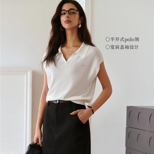 OLrain欧芮儿蓝色POLO领针织衫春季2025年新款通勤小盖袖套头衫 商品图3