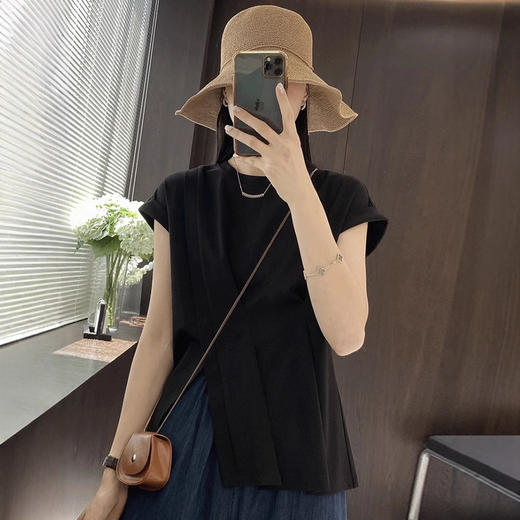 雀说下摆开叉短袖衬衫新款通勤薄款小个子休闲上衣AL45084 商品图1