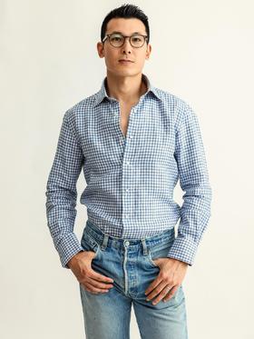 100Hands 蓝格亚麻衬衫