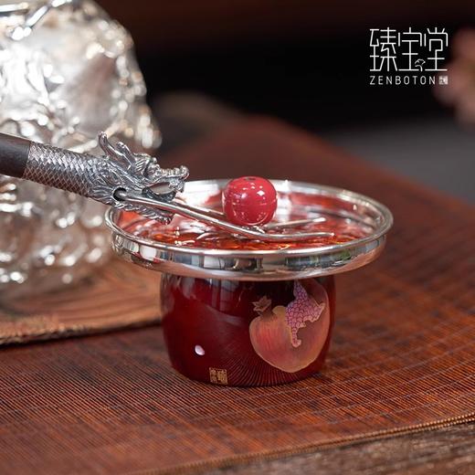 臻宝堂盖置大漆石榴壶盖托架金属纯手工摆件高端茶具配件宋韵系列榴实盖置 商品图1