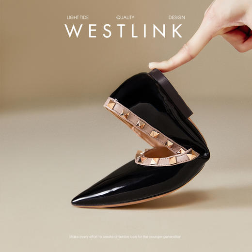 西遇铆钉尖头单鞋女新款秋季法式气质高级感瓢鞋浅口平底鞋V3147363 商品图3