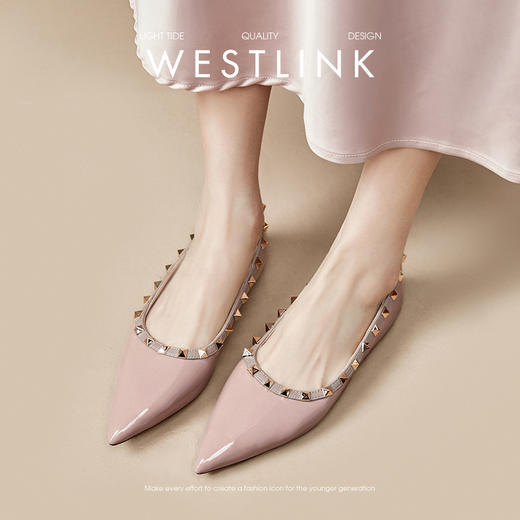 西遇铆钉尖头单鞋女新款秋季法式气质高级感瓢鞋浅口平底鞋V3147363 商品图1
