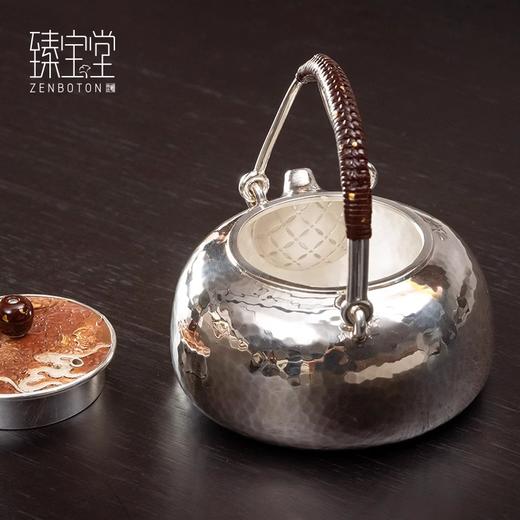 臻宝堂银壶999纯银泡茶壶纯手工雕刻青龙盖提梁壶足银一张打小壶云龙九现青龙壶170ml 商品图3