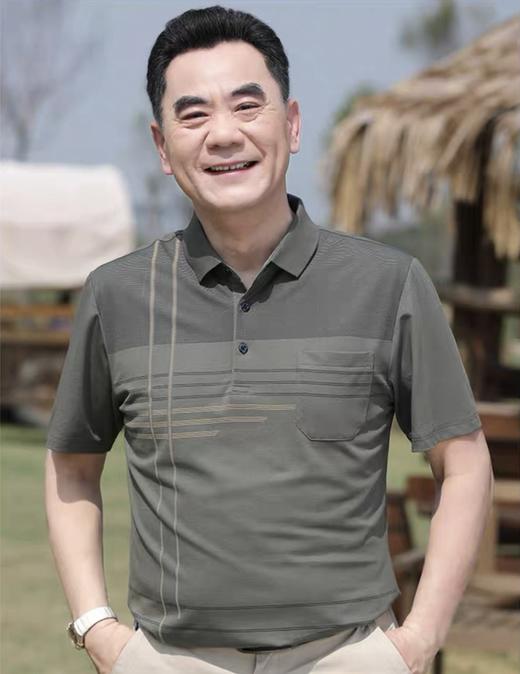 【YW】无忧购夏季凉感透气百搭珠地棉简约条纹休闲中老年爸爸POLO衫8803(截单后7天发货) 商品图5