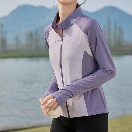 半身缘女装 夏季显瘦薄款透气防紫外线立领拼色冰丝护手防晒衣252113U08513497 商品图2