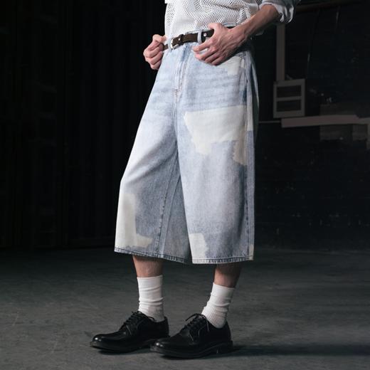 GOODBAI 916 仿胶带印花水洗牛仔A版短裤 商品图0