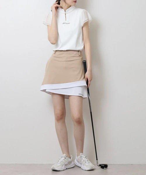 CECIL McBEE green 高尔夫女士 薄纱小飞袖立领盘扣短袖 速干运动T恤 商品图5