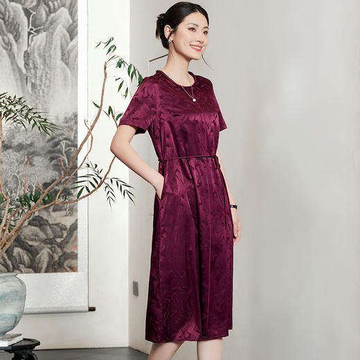 TC 54802新中式国风连衣裙遮肚显瘦提花缎面系带裙 商品图2