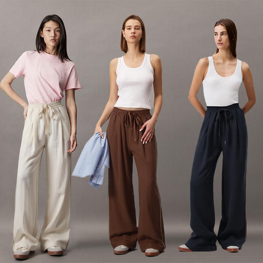 【遮肉显瘦】官网1190！莱赛尔天丝亚麻女士抽绳松紧高腰阔腿裤宽松透气薄款垂感休闲长裤 商品图0