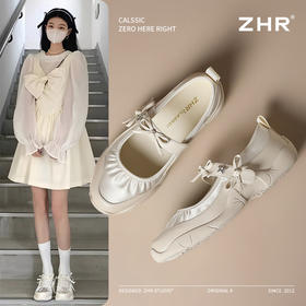 ZHR则则运动玛丽珍鞋2025新款蝴蝶结女鞋银色芭蕾鞋法式浅口单鞋