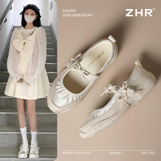 ZHR则则运动玛丽珍鞋2025新款蝴蝶结女鞋银色芭蕾鞋法式浅口单鞋 商品图0