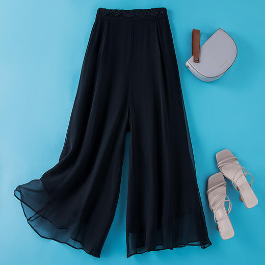 丁摩腰间蕾丝边真丝阔腿裙裤宽松舒适透气轻盈飘逸休闲裤夏季新款AL6643 商品图2