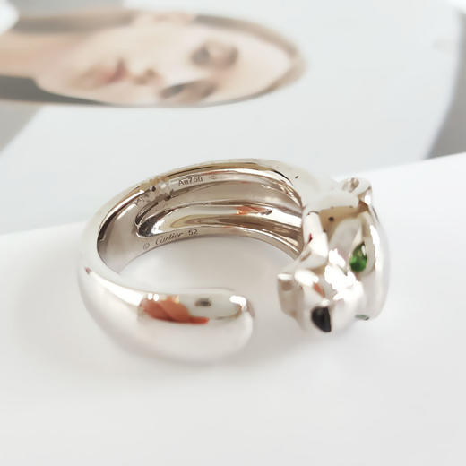 【95新】Cartier卡地亚Panthere de Cartier系列中号18K白金镶沙弗莱石榴石缟玛瑙猎豹戒指中性款现售价：26500！021220TJ01 商品图5